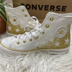 New🌿Converse Chuck Taylor All Star EVA Lift Platform Gold Stars